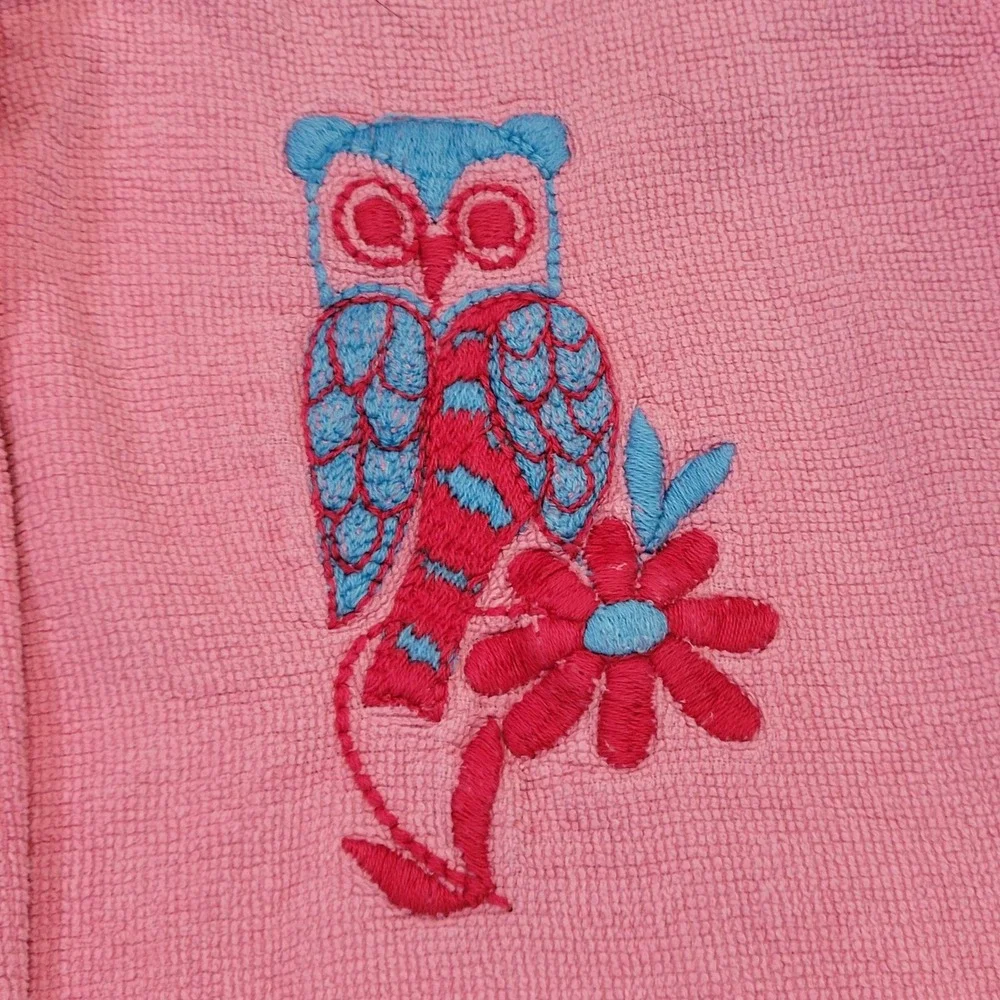 Vintage Cannon Hand Towels Set of 3 Pink Embroidered Owl Butterfly Cat 11x16
